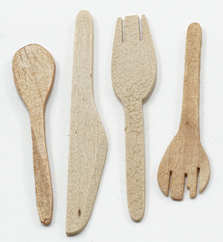 Dollhouse Miniature Wooden Kitchen Utensils, 4/Pc